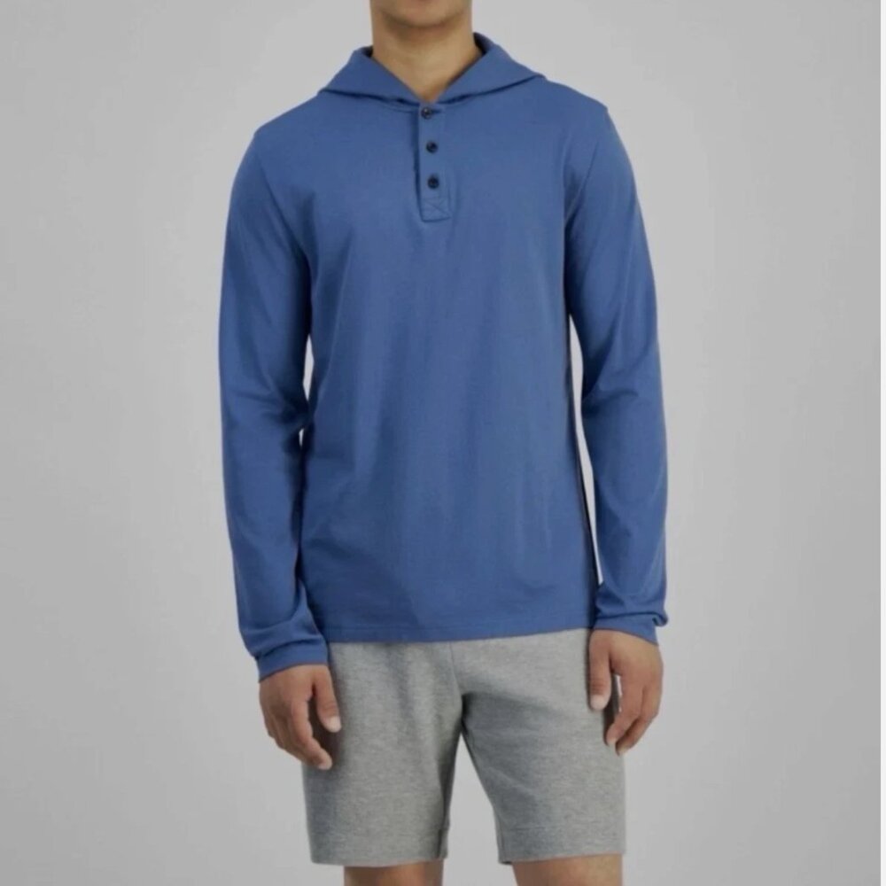 Michael Kors Men's Premium Textured Henley Hoodie Ocean Blue Size XL